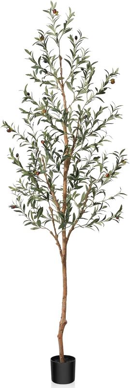 Photo 1 of Artificial Olive Tree, 7FT Tall Fake Silk Plants with Natural Wood Trunk Faux Potted Tree for Home Decor Indoor Office Porch, Set of 1