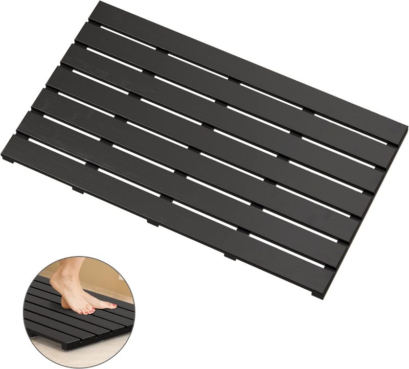 Photo 1 of 
Bamboo Wooden Bath Floor Mat for Luxury Shower - Non-Slip Bathroom Waterproof Carpet for Indoor or Outdoor Use (Black,