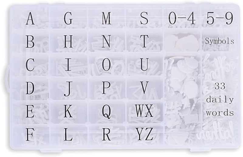 Photo 5 of Letter Board Letters, 558 PRE-Cut Characters (3/4 and 1 Inch, White) in Organizer Box