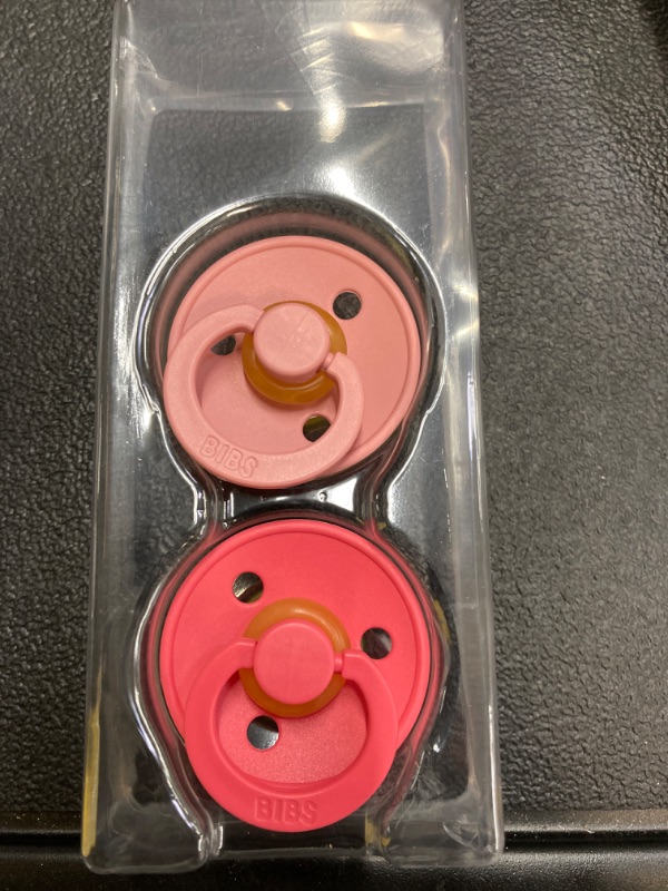 Photo 2 of BIBS Pacifiers 6-18 Months | Colour Collection 2-Pack | BPA-Free Anatomical Natural Rubber Nipple | Made in Denmark | Dusty Pink/Coral Color Pacifier