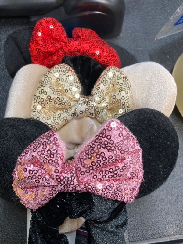 Photo 1 of 6 Pcs Disney Mouse Scrunchies,Shiny Bows Minnie Mickey Mouse ears for Birthday Parties, Themed Events, A Perfect Addition to Your Disney Trip Essentials and Accessories For women Color 1