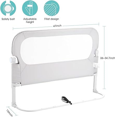 Photo 2 of Baby Bed Rail Guard for Toddlers - 47" Toddler Bed Rails for Queen, Full, King, Twin, Crib, Bunk Size Bed Adjustable Heights & Swing Down Bedrail Extral Tall Child Safety Side Railing Guards for Kids