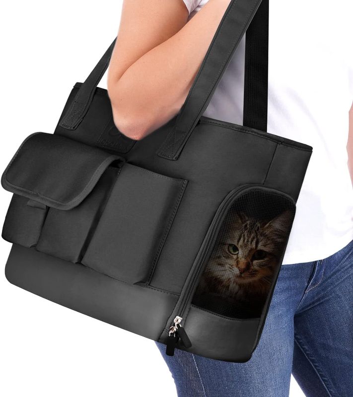 Photo 1 of Cat Carrier, Dog Carrier, Pet Carrier, Foldable Waterproof Premium PU Leather Oxford Cloth Dog Purse, Portable Bag Carrier for Small to Medium Cat and Small Dog, Airline Approved Soft-Sided Carrier