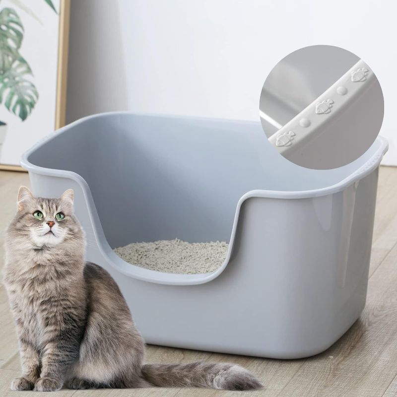 Photo 1 of Smart Paws Cat Litter Box with High Sides,Extra Large Litter Box (Grey)