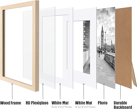 Photo 2 of 11x14 Picture Frame Solid Wood Display Pictures 9x12 or 8x10 Frame with Mat or 11x14 Frame without Mat - Photo Frame 11x14 inch with 2 Mats for Wall Mounting or Table Top, Grey