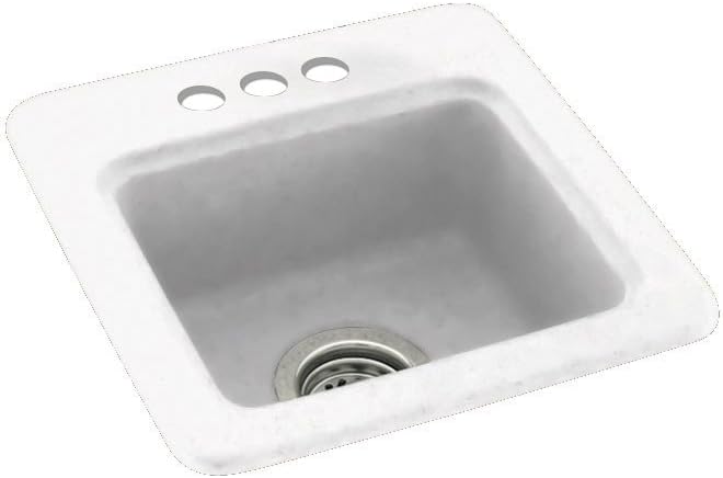 Photo 1 of Swanstone BS01515.010-3 3-Hole Solid Surface Bar/Prep Sink, 15" x 15", White