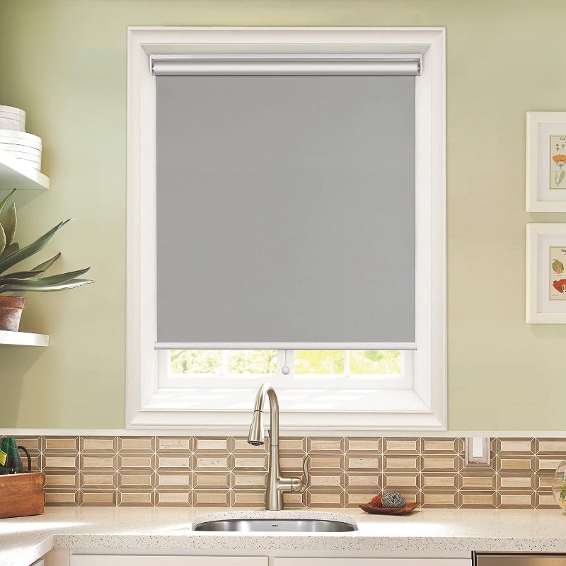 Photo 1 of TFSKY 100% Blackout Roller Shades Cordless Blinds for Windows Thermal Insulated UV Protection Privacy Window Shades for Office and Home Use 46W x 72 L, Grey
