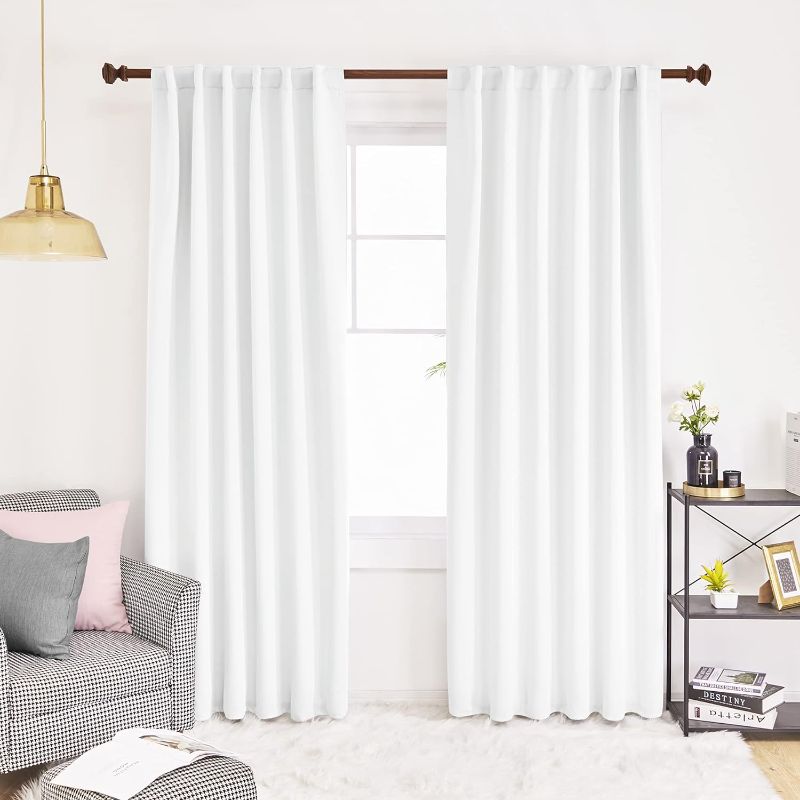 Photo 1 of Deconovo Pure White Curtains 95 Inches Long - Back Tab and Rod Pocket Drapes Curtains (52x95 Inch, White, 2 Panels), Curtains for Sliding Door