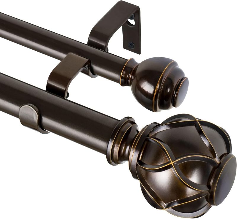 Photo 1 of KAMANINA 1 Inch Double Curtain Rods 72 to 144 Inches (6-12 Feet) Telescoping Heavy Duty Drapery Rod for Windows 66 to 120, Netted Texture Finials, Antique Bronze