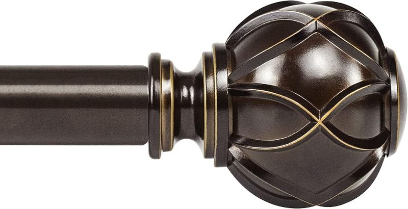 Photo 1 of KAMANINA 1 Inch Curtain Rod Telescoping Single Drapery Rod 72 to 144 Inches (6-12 Feet), Bronze Heavy Duty Curtain Rods for Windows, Round Finials