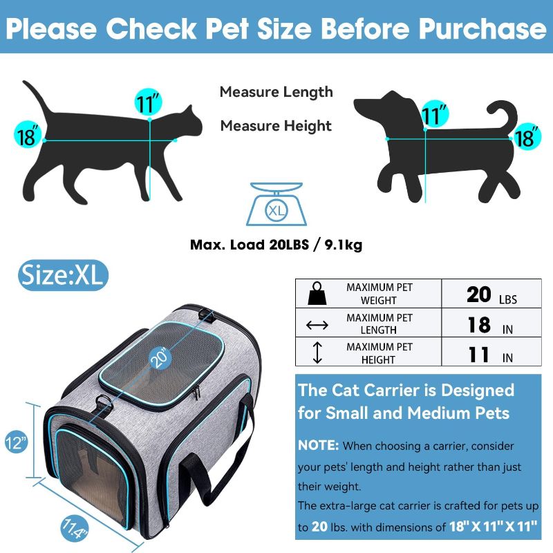 Photo 2 of Siivton 4 Way Expandable Pet Carrier, Airline Approved Collapsible Cat Soft-Sided Carriers W/Removable Fleece Pad for Cats, Puppy, Small Dogs (18"x 11"x 11")