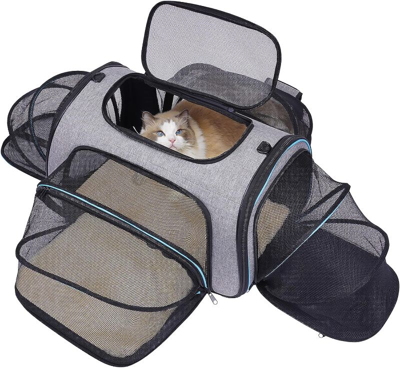 Photo 1 of Siivton 4 Way Expandable Pet Carrier, Airline Approved Collapsible Cat Soft-Sided Carriers W/Removable Fleece Pad for Cats, Puppy, Small Dogs (18"x 11"x 11")