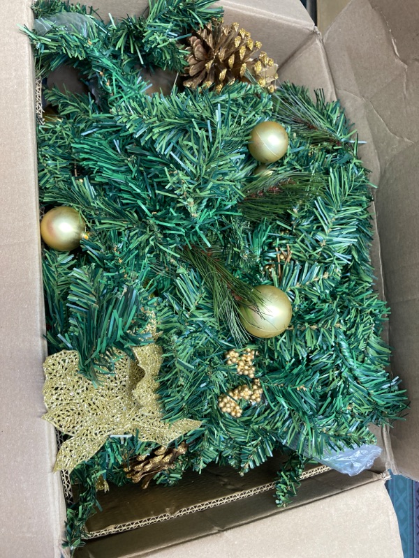 Photo 2 of *2 PACK* **NO LED LIGHTS** JPSOR 9ft Christmas Garland, Battery Operated Gold Christmas Garland for Christmas Party Decoration Indoor Outdoor, Pre-Lit Artificial Garland Greenery for Xmas Decor Winter Holiday Gold Christmas Balls, Leaves&Pine Cones 