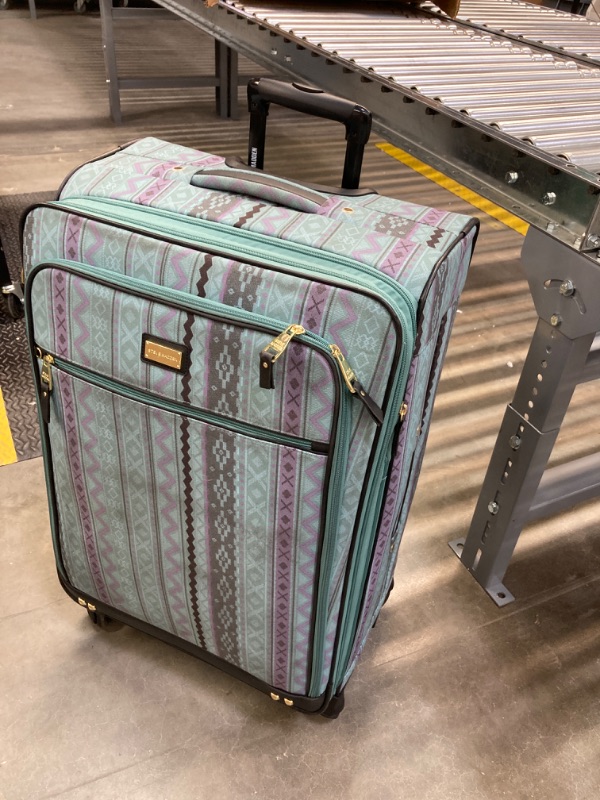 Photo 8 of Steve Madden Designer Luggage Collection - 3 Piece Softside Expandable Lightweight Spinner Suitcase Set - Travel Set includes 20 Inch Carry on, 24 Inch & 28-Inch Checked Suitcases (Print/Teal)