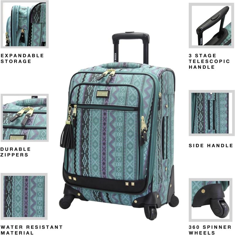 Photo 2 of Steve Madden Designer Luggage Collection - 3 Piece Softside Expandable Lightweight Spinner Suitcase Set - Travel Set includes 20 Inch Carry on, 24 Inch & 28-Inch Checked Suitcases (Print/Teal)