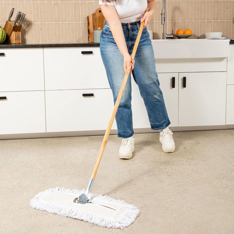 Photo 1 of Commercial Dust Mop & Floor Sweeper, 36 in. Dust Mop for Hardwood Floors, Cotton Reusable Dust Mop Head Wooden Broom Handle, Industrial Dry Mop for Floor Cleaning & Janitorial Supplies
