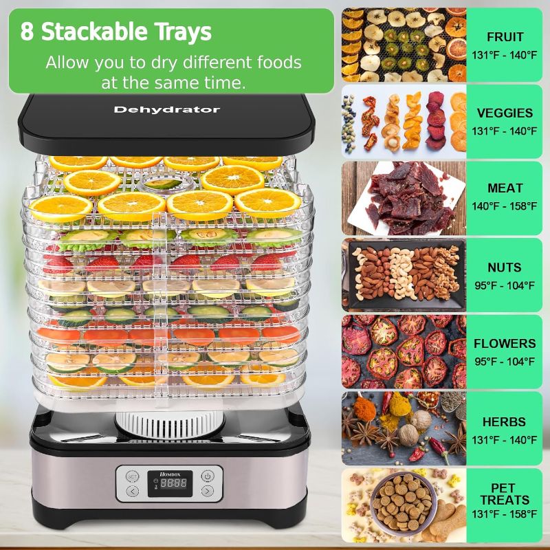 Photo 1 of Homdox Food Dehydrator, 8 BPA-Free Trays Dehydrator for Food and Jerky with 72H Timer and Temperature Control, 400W Dehydrator for Fruit, Herbs, and Dog Treats, Fruit Roll Sheet Included