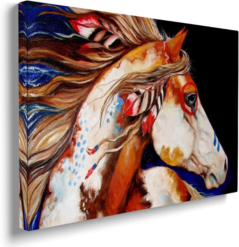 Photo 1 of Native Indian Horse Wall Art Colorful Native American Indian Horse Pictures Wall Decor Southwestern Horse Indian Art Canvas Framed Poster Prints - 16x24 Inch