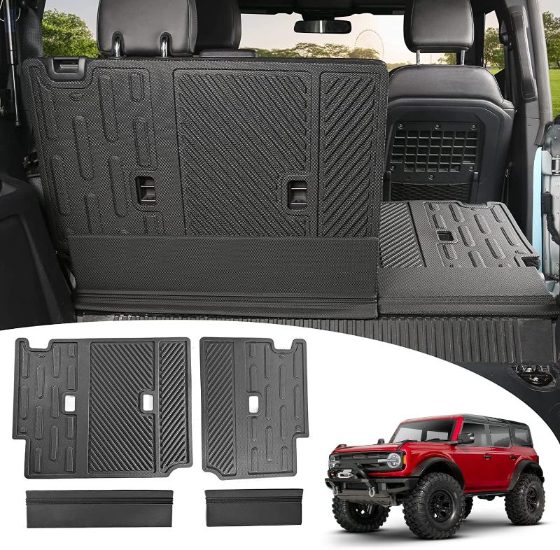 Photo 1 of Mabett Rear Seat Back Cover Backrest Protector for Ford Bronco Accessories 2021 2022 2023 2024 with Dog Seat Liner fit Bronco 4-Door (4 Pieces-with Folding Lip)