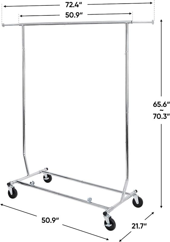 Photo 1 of SUPER DEAL Metal Garment Rack with Wheels Single Rod Height Adjustable & Expandable Mobile Clothes Drying Rack Hanging Organizer, All-Steel Frame 250lbs Capacity