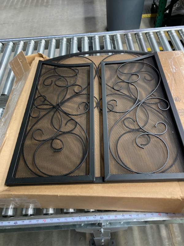 Photo 2 of Fire Beauty Fireplace Screen 3 Panel Wrought Iron Black Metal 48"(L) x30(H) Spark Guard Cover(Black)