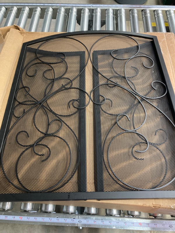 Photo 4 of Fire Beauty Fireplace Screen 3 Panel Wrought Iron Black Metal 48"(L) x30(H) Spark Guard Cover(Black)