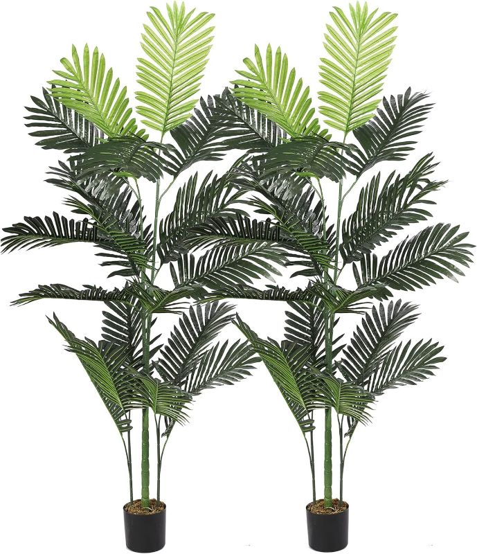 Photo 1 of 2 Pack Artificial Palm Tree, 5.2 Feet Tall Fake Trees with 20 Trunks, Potted Faux Plant for Indoor Outdoor, Modern Decor for Home, Office, Housewarming Gift