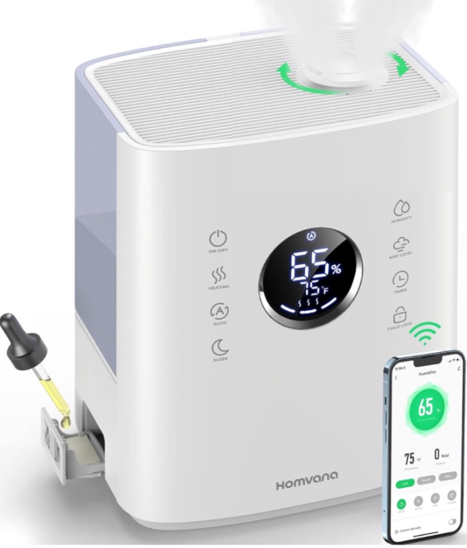 Photo 1 of Homvana Smart Humidifier for Bedroom Large Room, 6.5 L Warm & Cool Mist Humidifiers with App&Voice Control, Exclusive Distilled Sterilization, 72H Runtime Air Humidifier Aroma Diffuser for Baby Plants