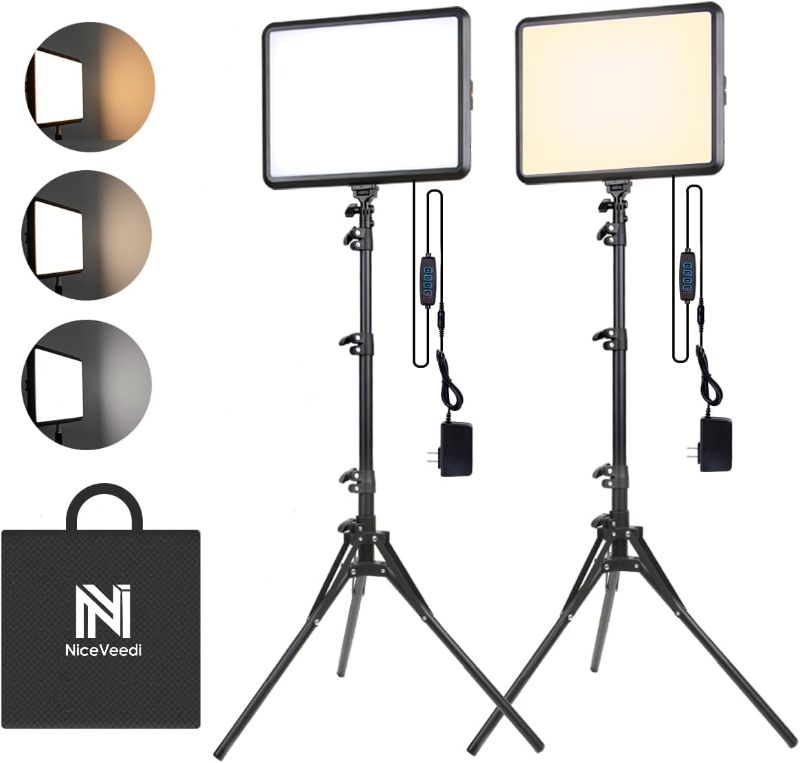 Photo 1 of 2-Pack Photography Lighting Kit, NiceVeedi 22W LED Video Light Kit, 2900-7000K Studio Light with Tripod Stand, 73" Stream Light for Video Recording