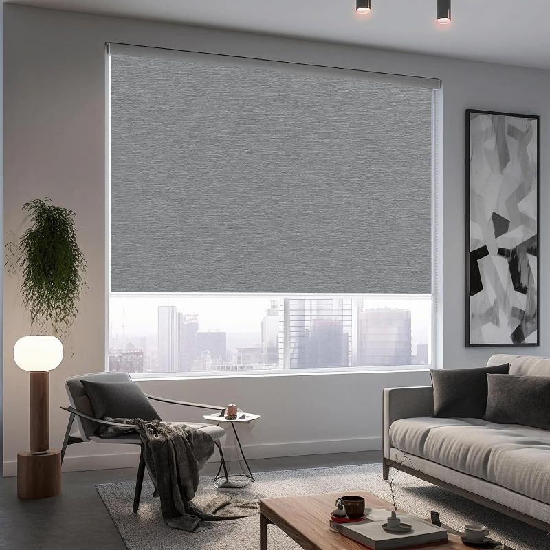 Photo 1 of 100% Blackout Roller Window Shades, Window Blinds with Thermal Insulated Fabric, Corded Roll Pull Down Shades for Home and Office(Grey/Silver-Width 22", Max Drop Height 79")