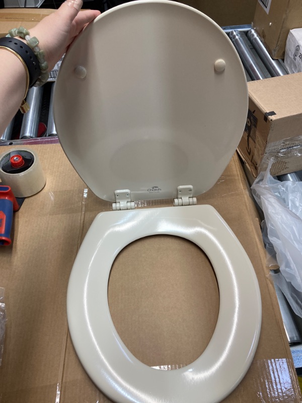 Photo 1 of CHURCH 540EC 006 Toilet Seat with Easy Clean & Change Hinge, ROUND, Durable Enameled Wood, Bone