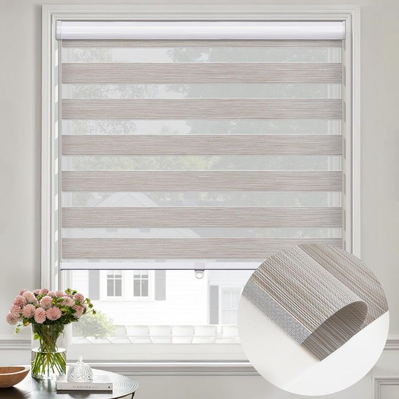 Photo 1 of Cordless Zebra Blinds Shades with Dual Layer Roller Shades Light Control Sheer and Privacy for Windows, Insulated Blinds Thermal Window Drapes for Living Room Bedroom Kitchen Office-Autumn