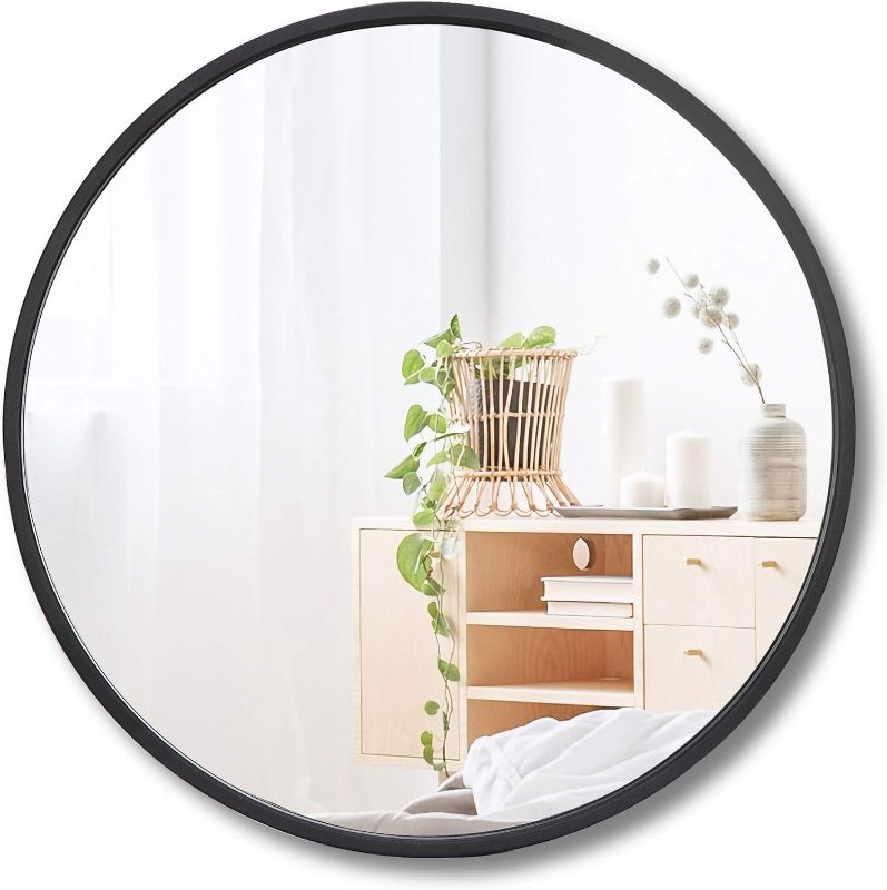 Photo 1 of 18 Inch Black Round Mirror, Wall Mounted Circle Mirror