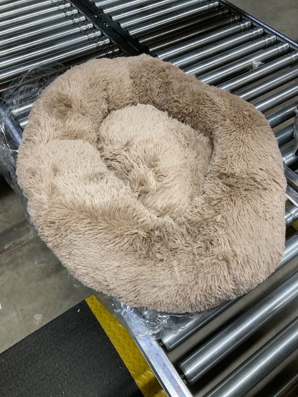 Photo 1 of Bedsure Calming Dog Bed for Medium Dogs - Donut Washable Medium Pet Bed, 30 inches Anti Anxiety Round Fluffy Plush Faux Fur Cat Bed, Fits up to 45 lbs Pets, Camel 30x30x8 Inch (Pack of 1) Camel