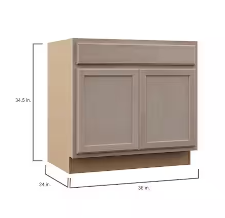 Photo 1 of 36 in. W x 24 in. D x 34.5 in. H Assembled Sink Base Kitchen Cabinet in Unfinished with Recessed Panel