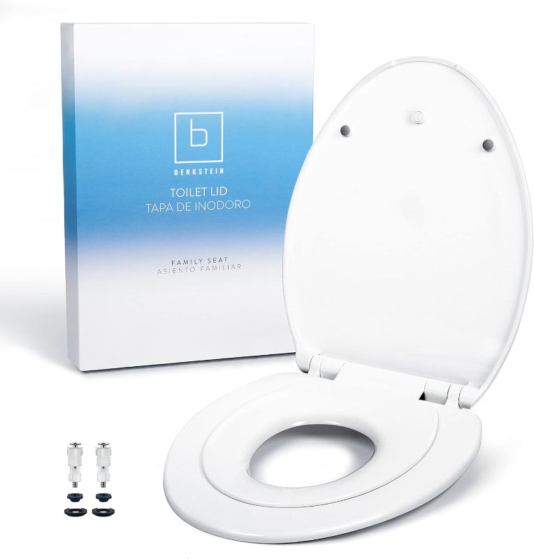 Photo 1 of Benkstein Elongated Toilet Seat with Toddler Seat Built In - Toddler Toilet Seat Attachment - Potty Training Seat - Heavy Duty Soft Close Toilet Seat