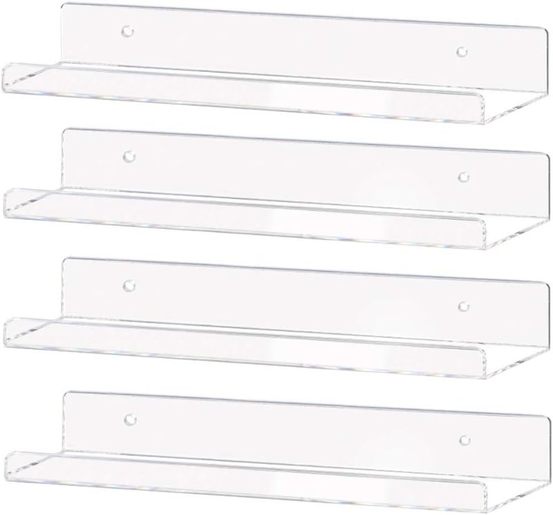 Photo 1 of Weiai Clear Acrylic Shelf 15" Invisible Floating Wall Ledge Bookshelf, Kids Book Display Shelves Wall Mounted (15 Inch 4Pack)
