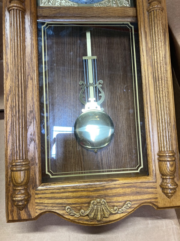 Photo 4 of ***DOES NOT WORK, SEE NOTES*** Howard Miller LaGrange Wall Clock II 547-444 – Golden Oak Home Decor with Brass Pendulum with Quartz Dual-Chime Movement