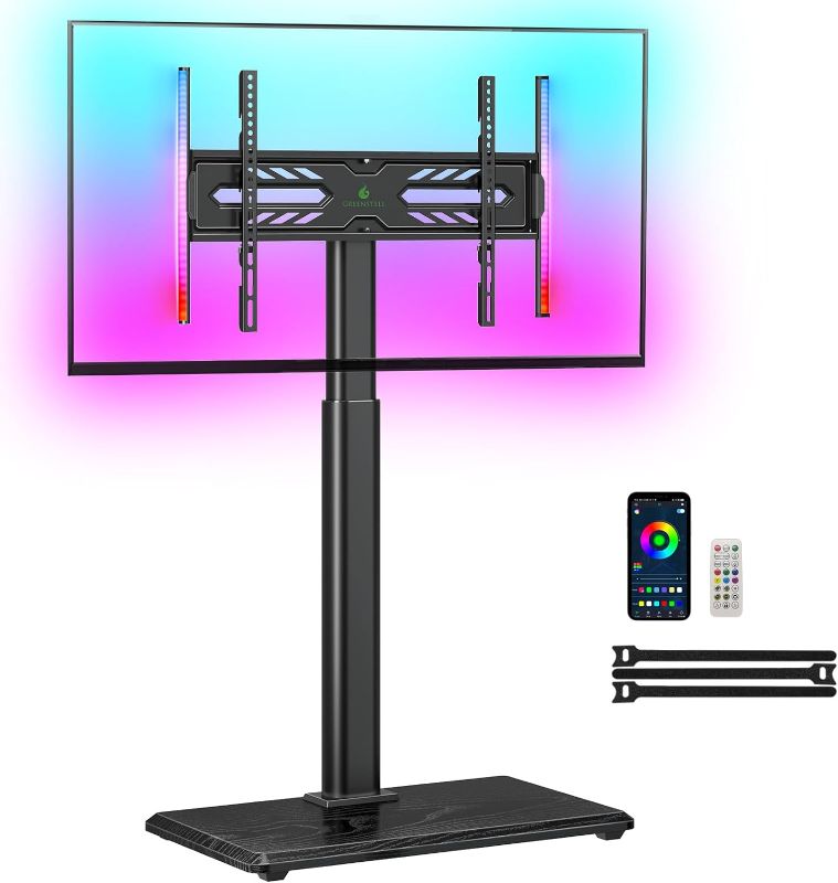 Photo 1 of Greenstell TV Stand with LED Lights, Floor TV Stand for 32-70 inch TVs, Height Adjustable, Swivel Tall TV Stand, Eye Protection, Holds up to 110 Lbs, Max VESA 600x400mm