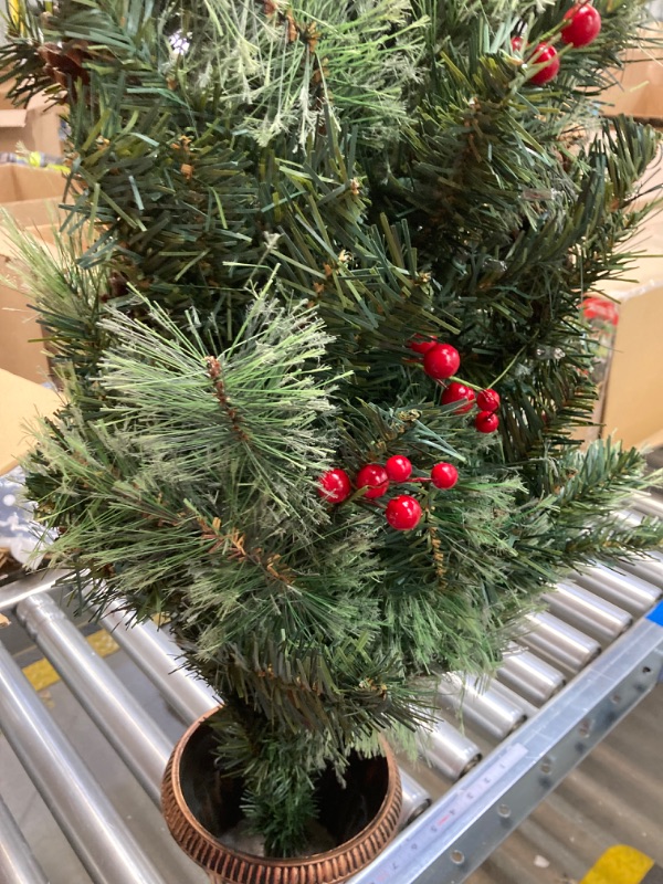 Photo 2 of ational Tree Company Pre-Lit Artificial Mini Christmas Tree, Green, Crestwood Spruce, White Lights, Decorated with Pine Cones, Berry Clusters, Frosted...