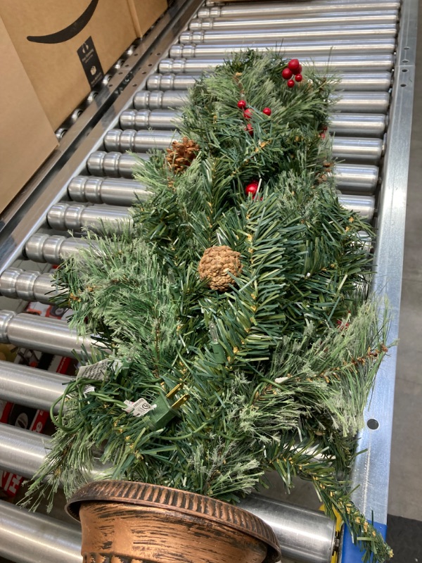 Photo 2 of 3.5 Ft. Pre- Artificial Christmas Tree with 50 Warm Lights, Pinecones and Berries