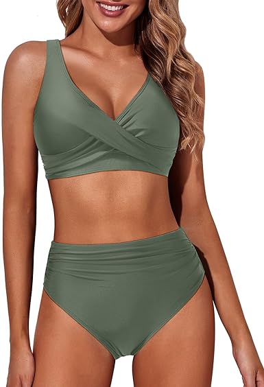 Photo 1 of Women's Two Piece High Waisted Bikini Set Tummy Control Swimsuit Full Coverage Bathing Suit