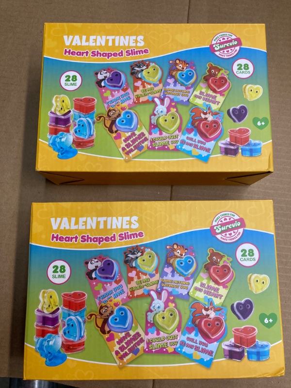 Photo 3 of Bundle of 2 - 28 Pack Valentines Day Gifts for Kids, Heart Slime with Animal Theme Greeting Cards Stress Relief Fidget Toy for Kids Party Favor, Valentine's Day Classroom Exchange Prizes Gift Set Style 2