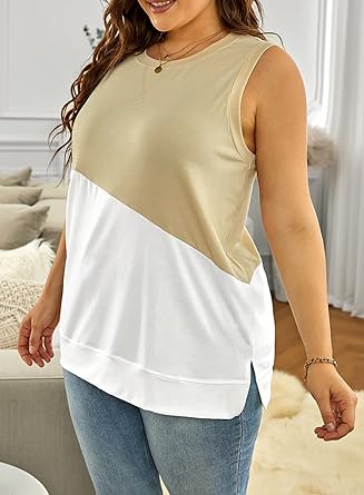 Photo 1 of Eytino Womens Plus Size Tank Tops Sleeveless Striped V Neck Colorblock Summer Blouses Shirts (4x)