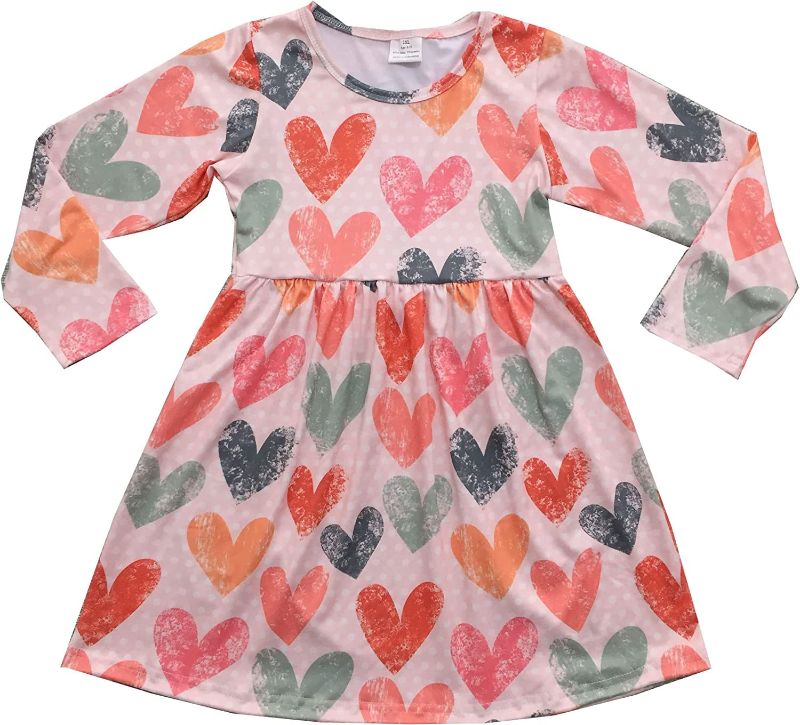 Photo 3 of Toddler Baby Girls Valentine's Day Dress Long Sleeve Tie Dye Colorful Heart Pattern Dresses Milksilk 2-7 Years Small Tir Dye