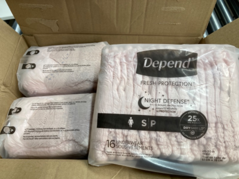 Photo 2 of Depend Night Defense Adult Incontinence Underwear for Women, Disposable, Overnight, Small, Blush, 64 Count (4 Packs of 16), Packaging May Vary Small 64