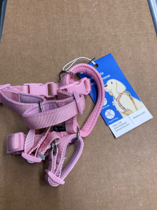 Photo 2 of Freedom No Pull Martingale Dog Harness, Ease Grip Safety Control Handle, Escape-Proof 5 Point Customizable Fit Harness with Front & Back Clip, Pink, Chest XS