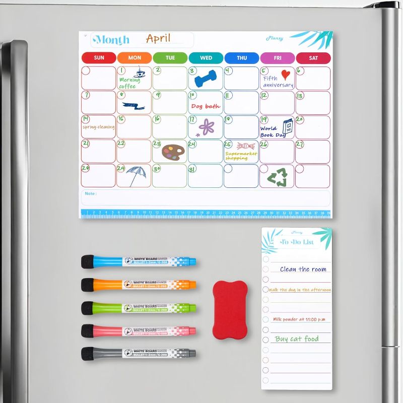 Photo 4 of Extra-Thick Magnetic Calendar for Refrigerator Kit w/ 5 Markers & Eraser – Includes Monthly Planner & To-Do List Set – Multifunctional White board Dry Erase Calendar for Fridge, Wall & Desk Use