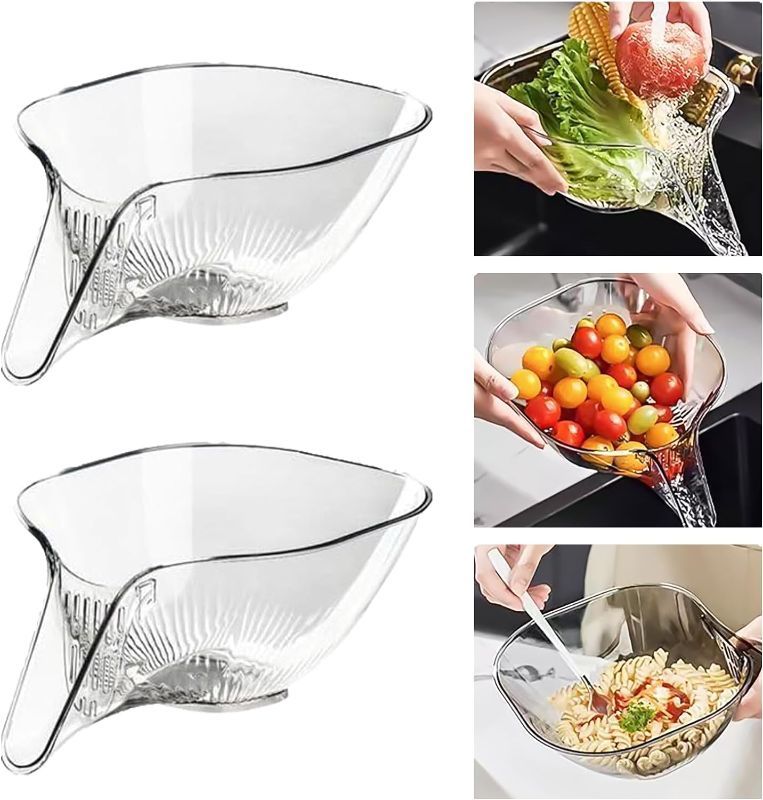 Photo 1 of 2PCS Multifunctional Drainer Basket with Spout, Drainage Basket, Strainer with Spout, Drain Basket for Food, Kitchen Drainage Basket Strainer for Washing Vegetable Fruit Salads (Clear)