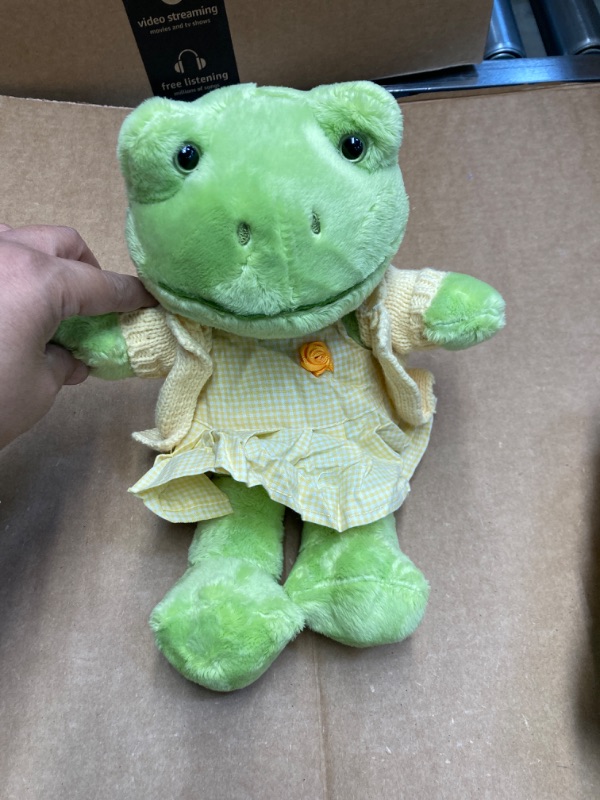 Photo 2 of 11-Inch Cute Frog Plush, Soft Frog Stuffed Animal Plush Toy, Kawaii Frog Plush Doll, Green Frog Plushie with Cloths Toy Gift for Kids Children (Mum Frog with Yellow Suit)